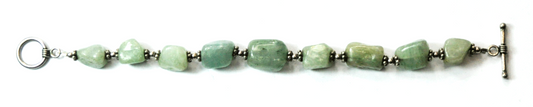 Sterling Silver Green Aventurine 11mm Bead Toggle Bracelet 7.5"