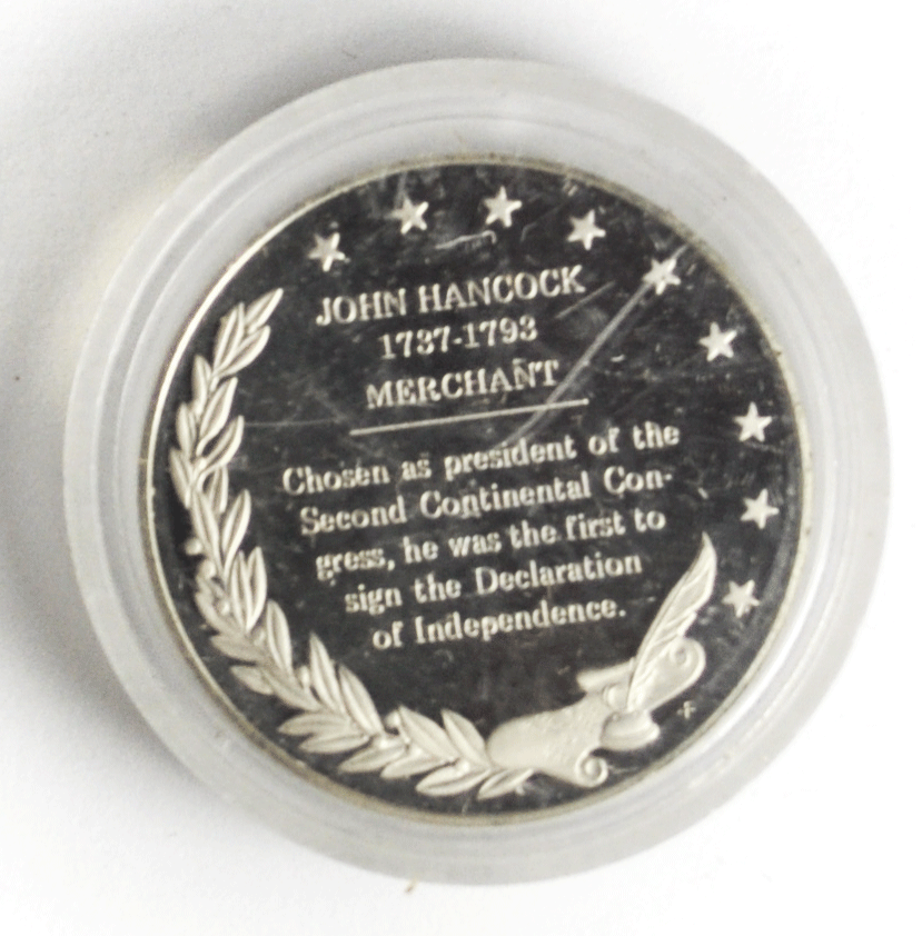 Franklin Mint Sterling Silver John Hancock Merchant Medal 31mm
