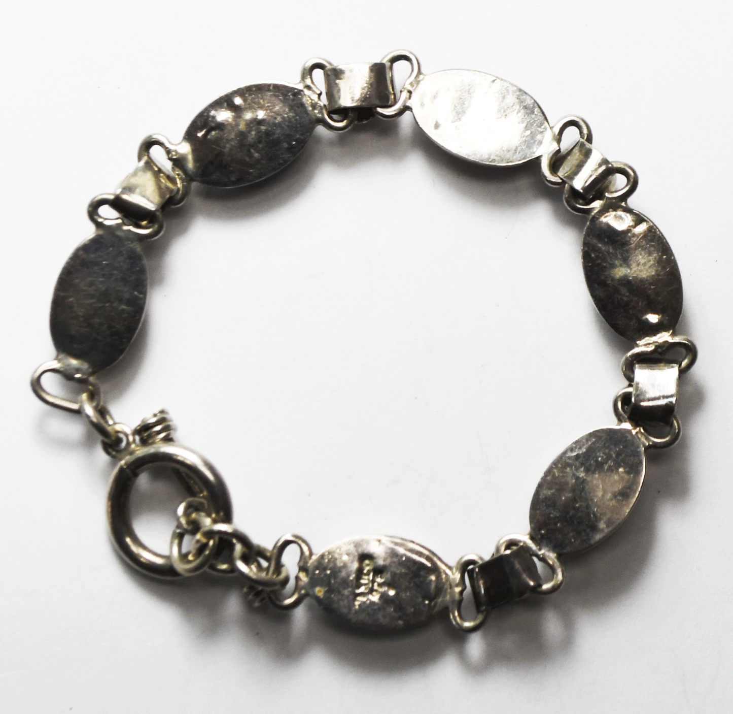 Sterling Silver Oval Red & Black Onyx Jasper Toggle Bracelet 9mm 6-3/4" 21g