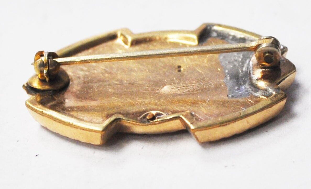 Gold Filled Edwardian Brooch Pin 34mm x 23mm Black Enamel