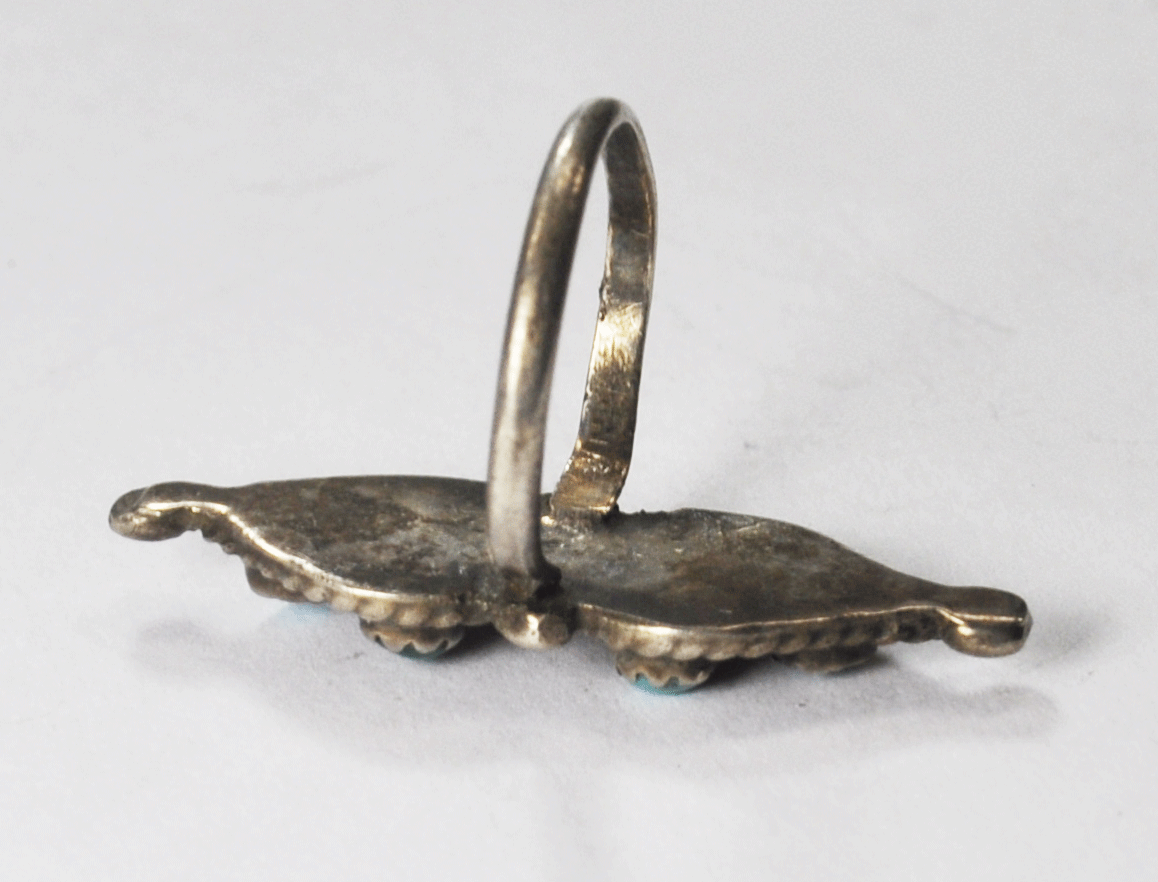 Antique Sterling Silver Turquoise Dot Cluster Triangular Ring 36mm Size 6