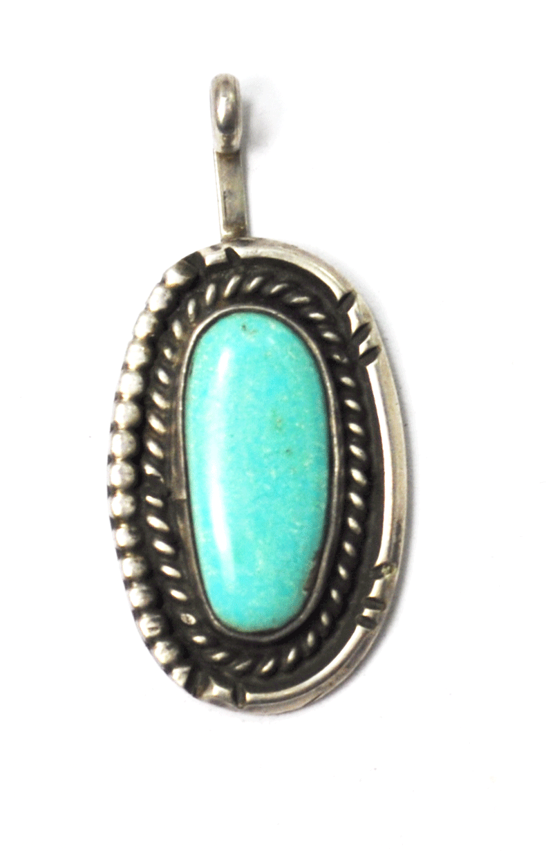 Beautiful Antique Oval Blue Signed DH Navajo Pendant 18mm 1.5"