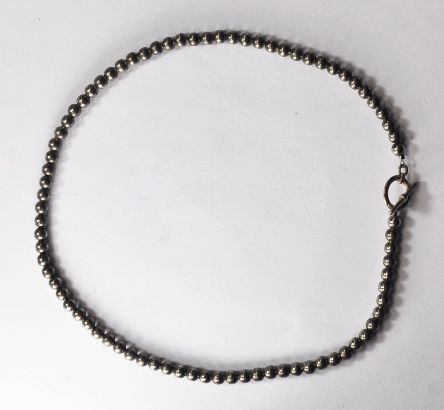 Silver Plated Beaded Necklace 5mm Round Bead Toggle Clasp 16"