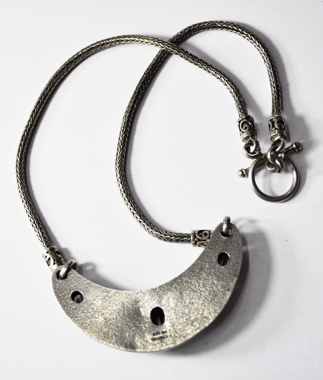 Sterling Bali Suarti Amethyst Beaded Scroll 2.5" Pendant 18" Necklace 47.9g