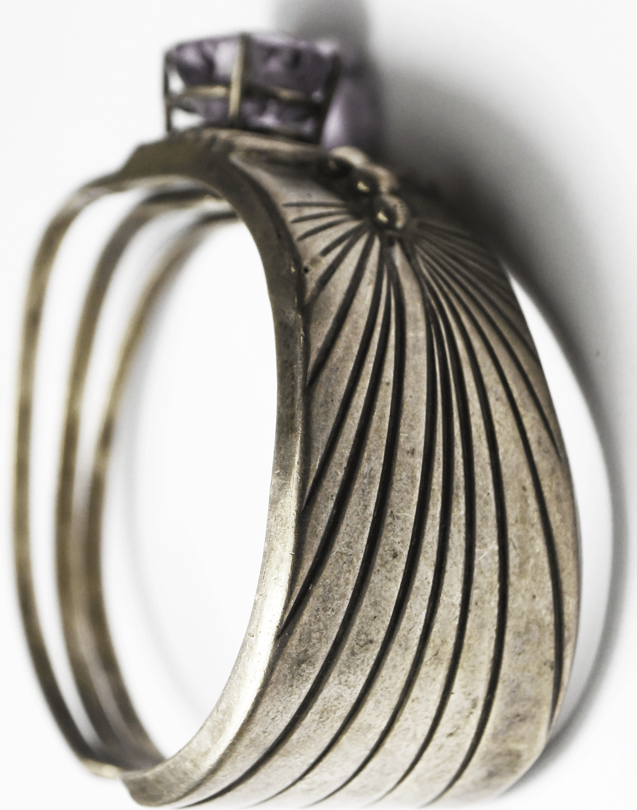 Sterling RM Purple Amethyst Sunburst Stripe Cuff Bracelet 6-1/2" Wrist 28mm