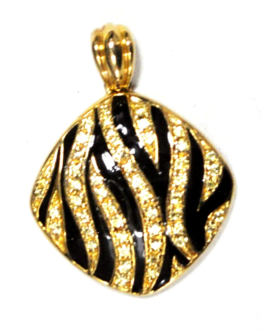 Sterling Silver Gold Tone Tiger Stripe CZ Square Pendant 38x29mm