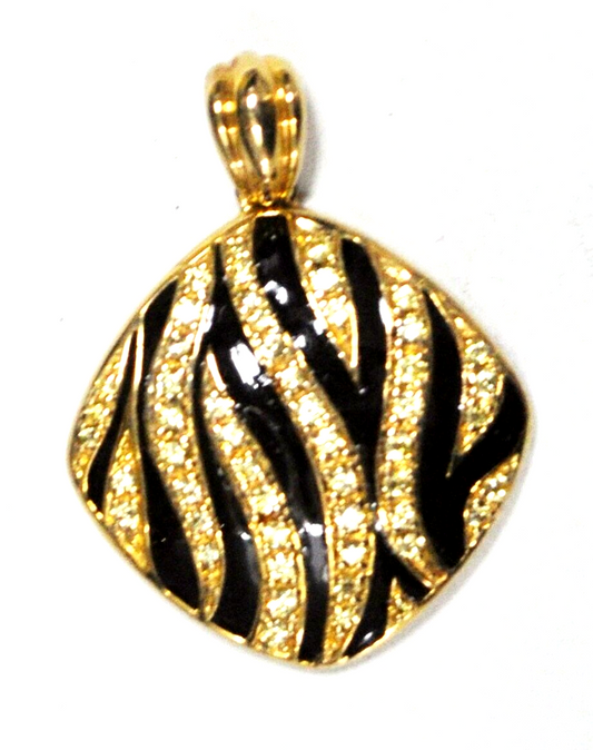 Sterling Silver Gold Tone Tiger Stripe CZ Square Pendant 38x29mm