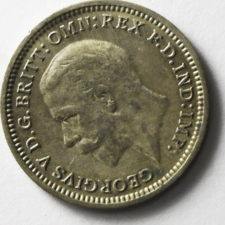 1935 Great Britain 3 Pence Silver Coin KM# 831