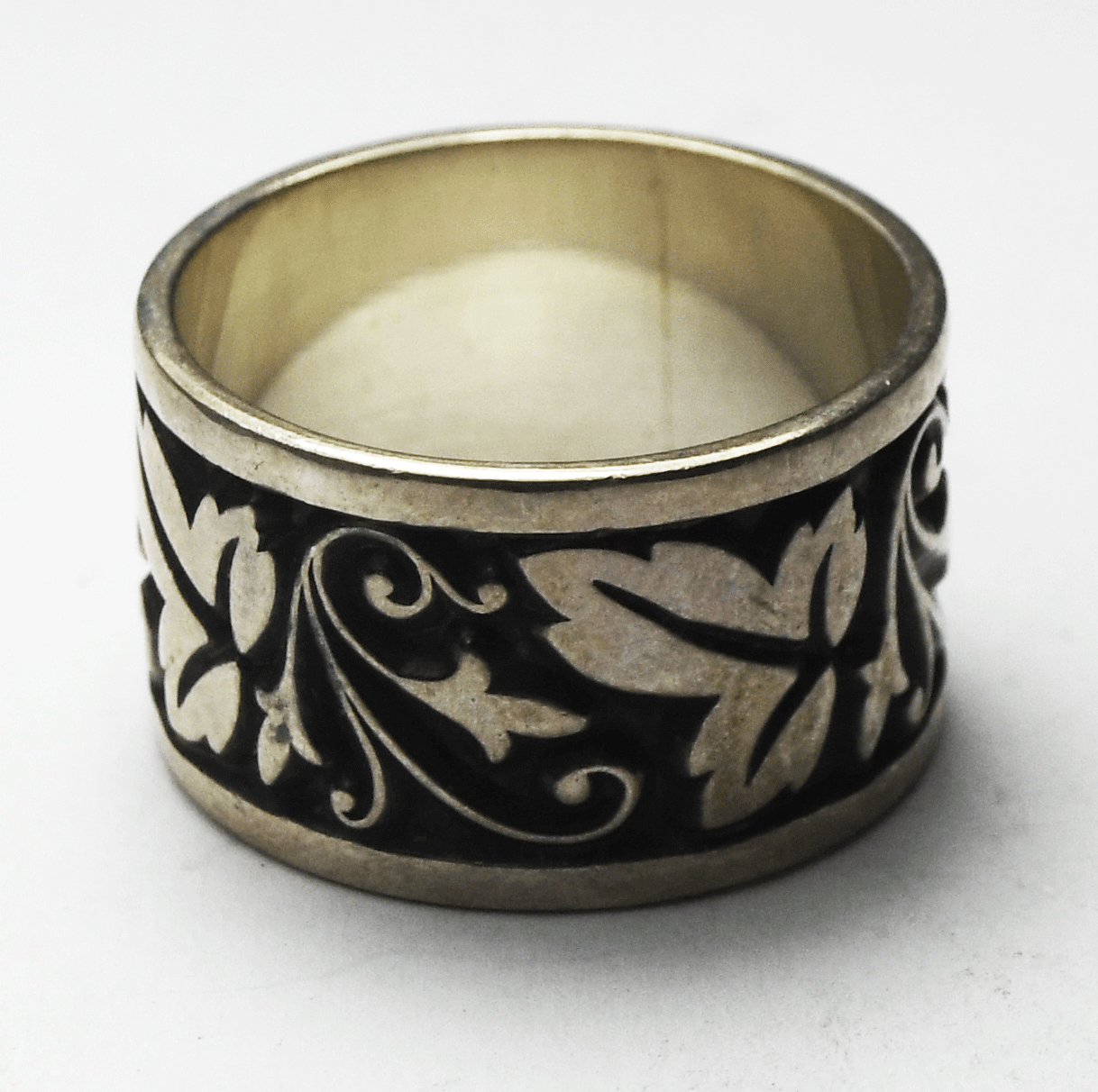 Sterling Silver Ed Levin Floral Leaf 12mm Wide Band Ring Size 7