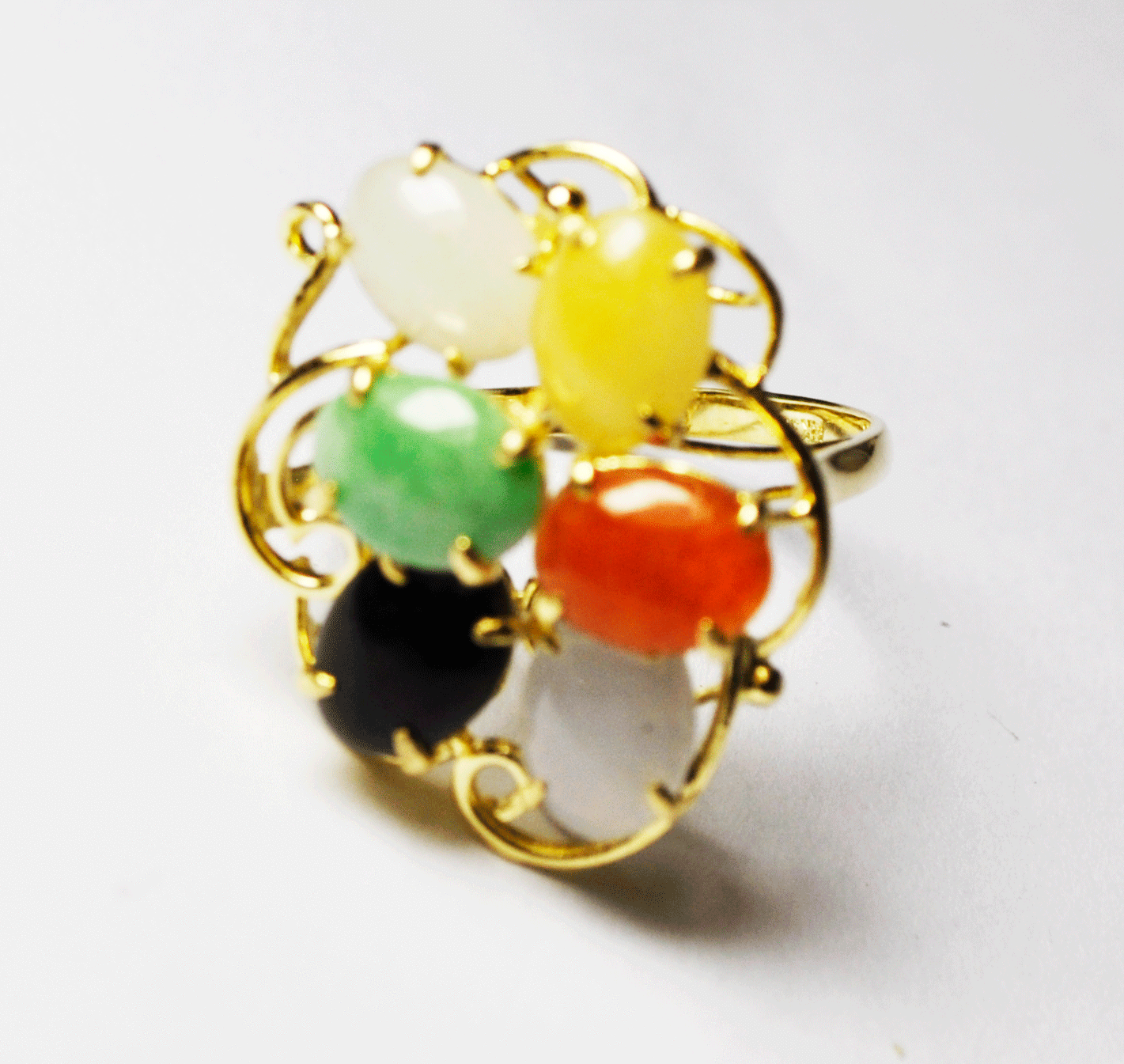 Beautiful 14k Yellow Gold Jelly Bean Wire Filigree Six Stone Ring 25mm Size 8