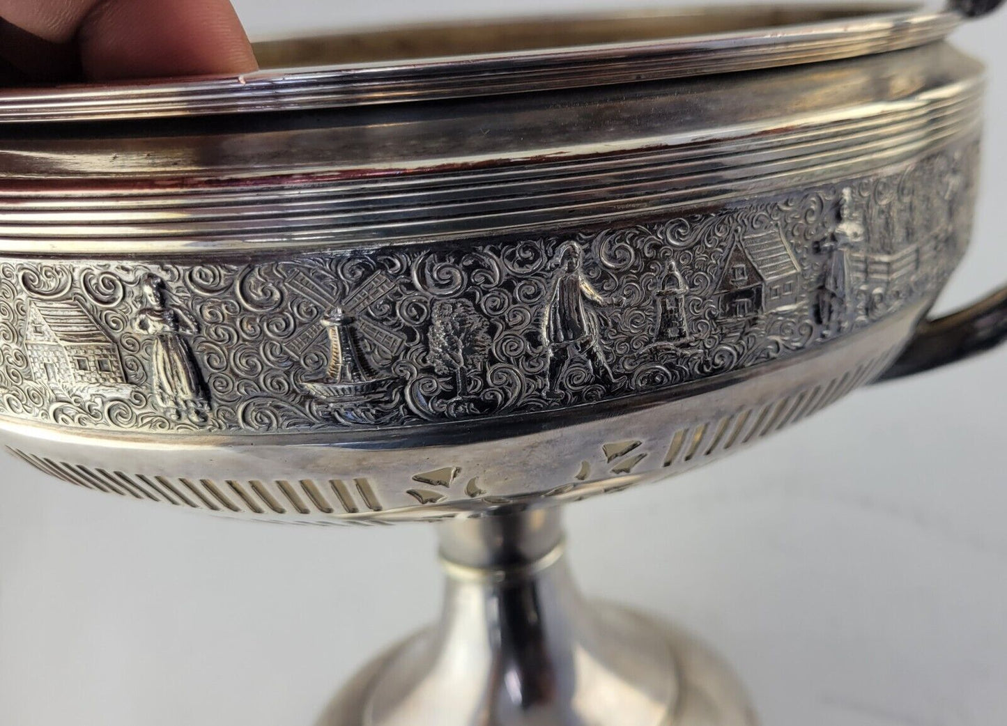 Friedman Silverplate Dutch Scenes Reticulated Repoussé Handled Centerpiece