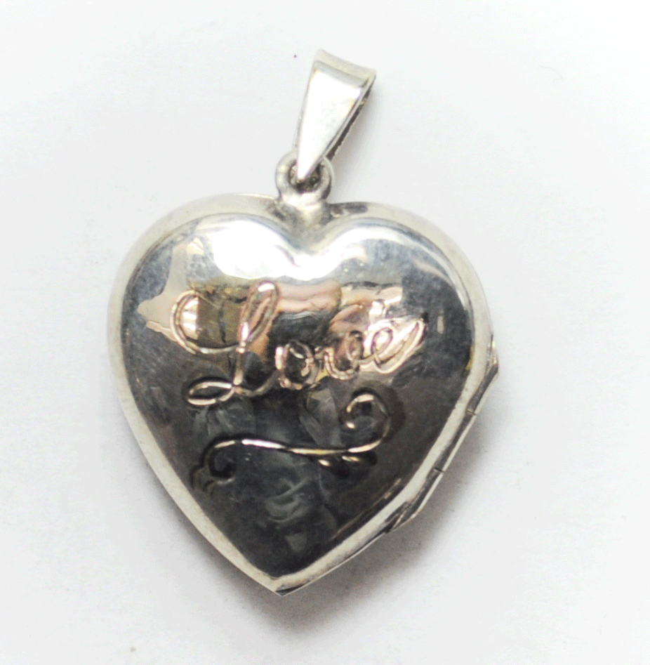 Sterling Silver MA Two Tone Heart Scroll Love Locket Pendant 38mm x 27mm x 10mm