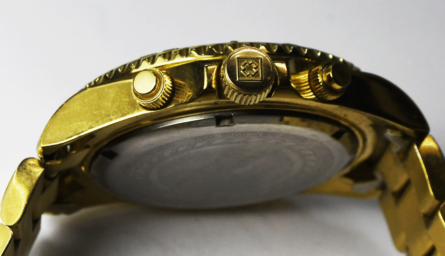 Invicta Pro Diver 1774 Gold Tone Stainless Split Second Chrongraph 45mm Watch