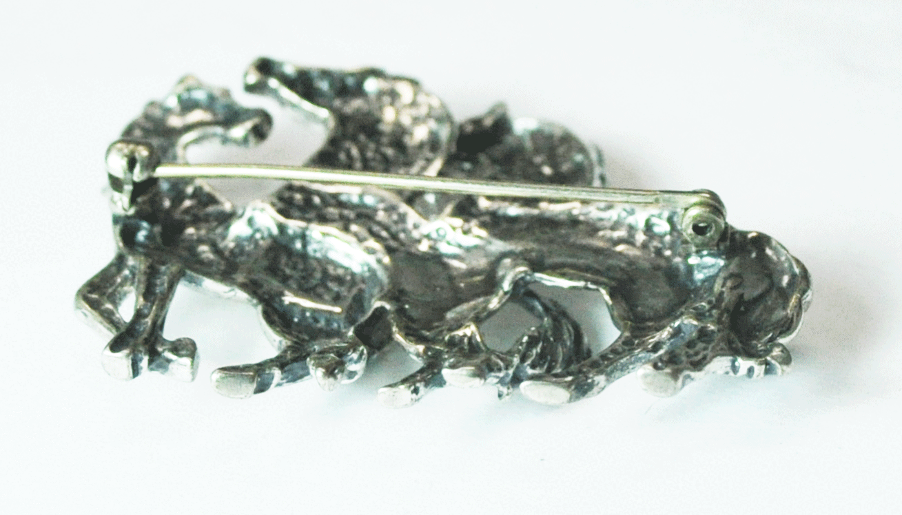 Sterling Silver Cloud Three Horse Brooch Pin 2" x 1-5/8" Equestrian