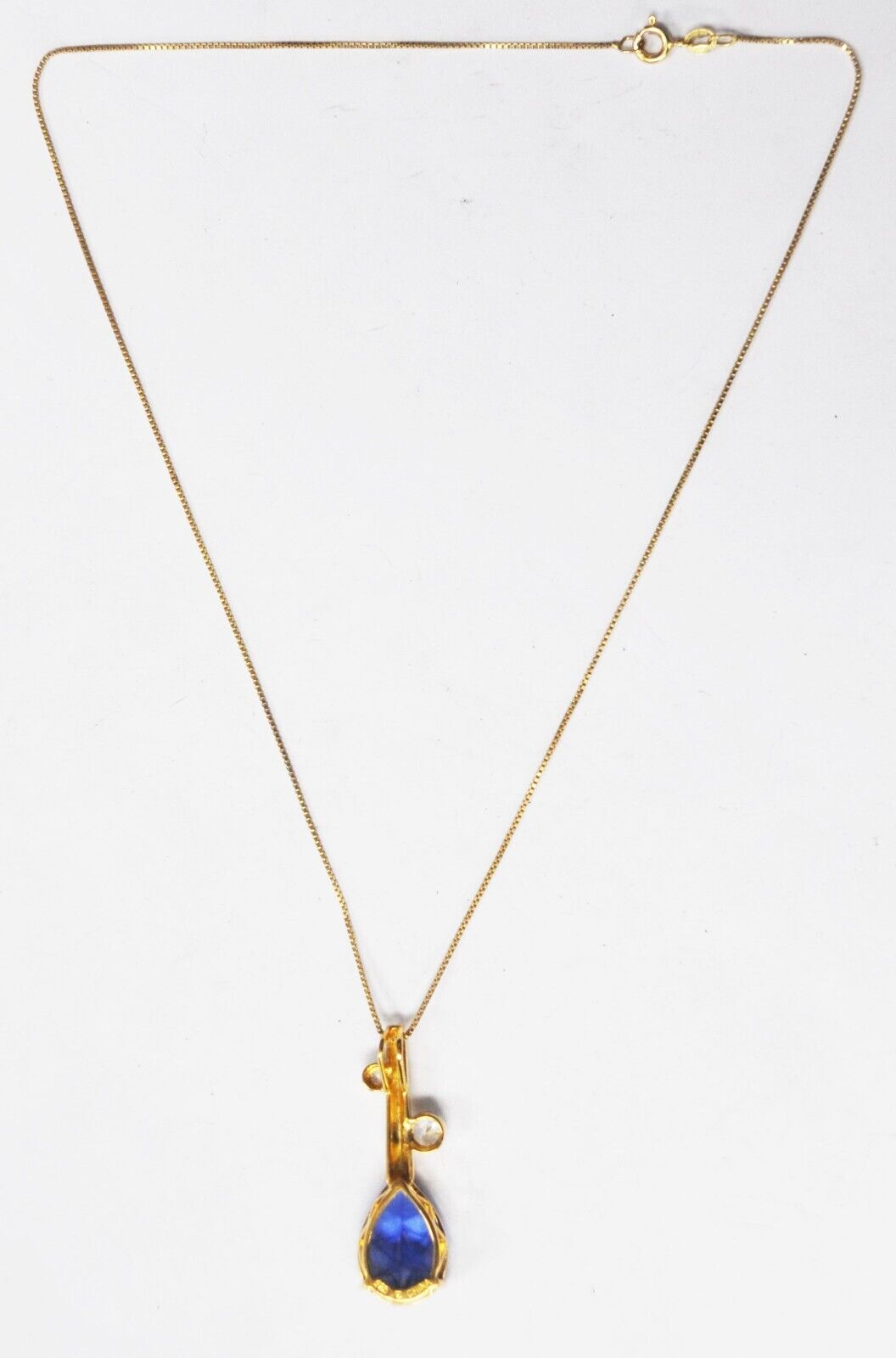 Sterling Silver Gold Tone Banjo Dark Blue CZ Pendant 43mm x 14mm 18" Necklace