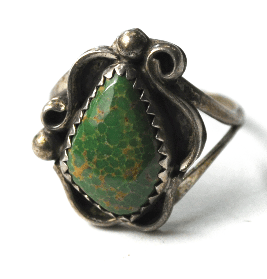 Sterling Silver Jean Dixon 18mm Green Turquoise Ring Size 5-1/2