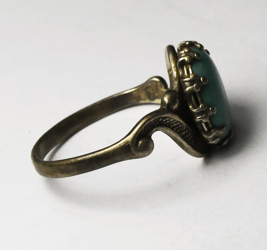 Sterling Silver Signed Turquoise Scroll Edge Ring 12mm Size 5-3/4