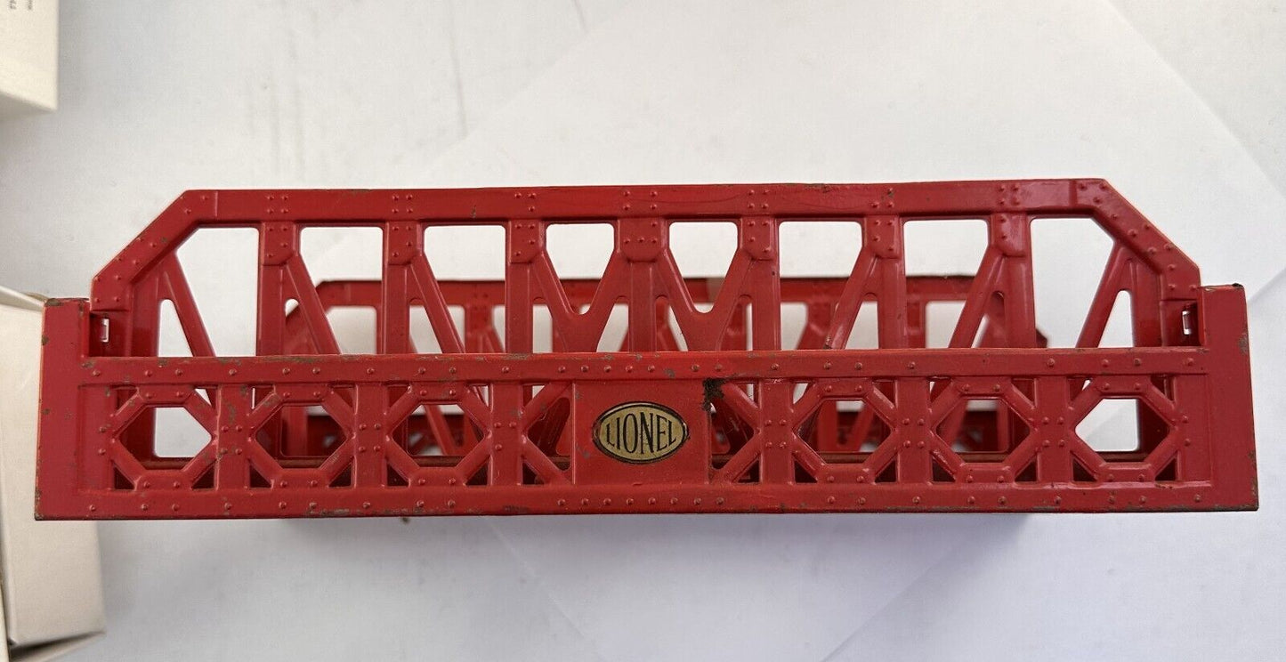 LIONEL PREWAR O-GAUGE 270 SINGLE SPAN ALL METAL RED TRUSS BRIDGE W/NICKEL TRIM