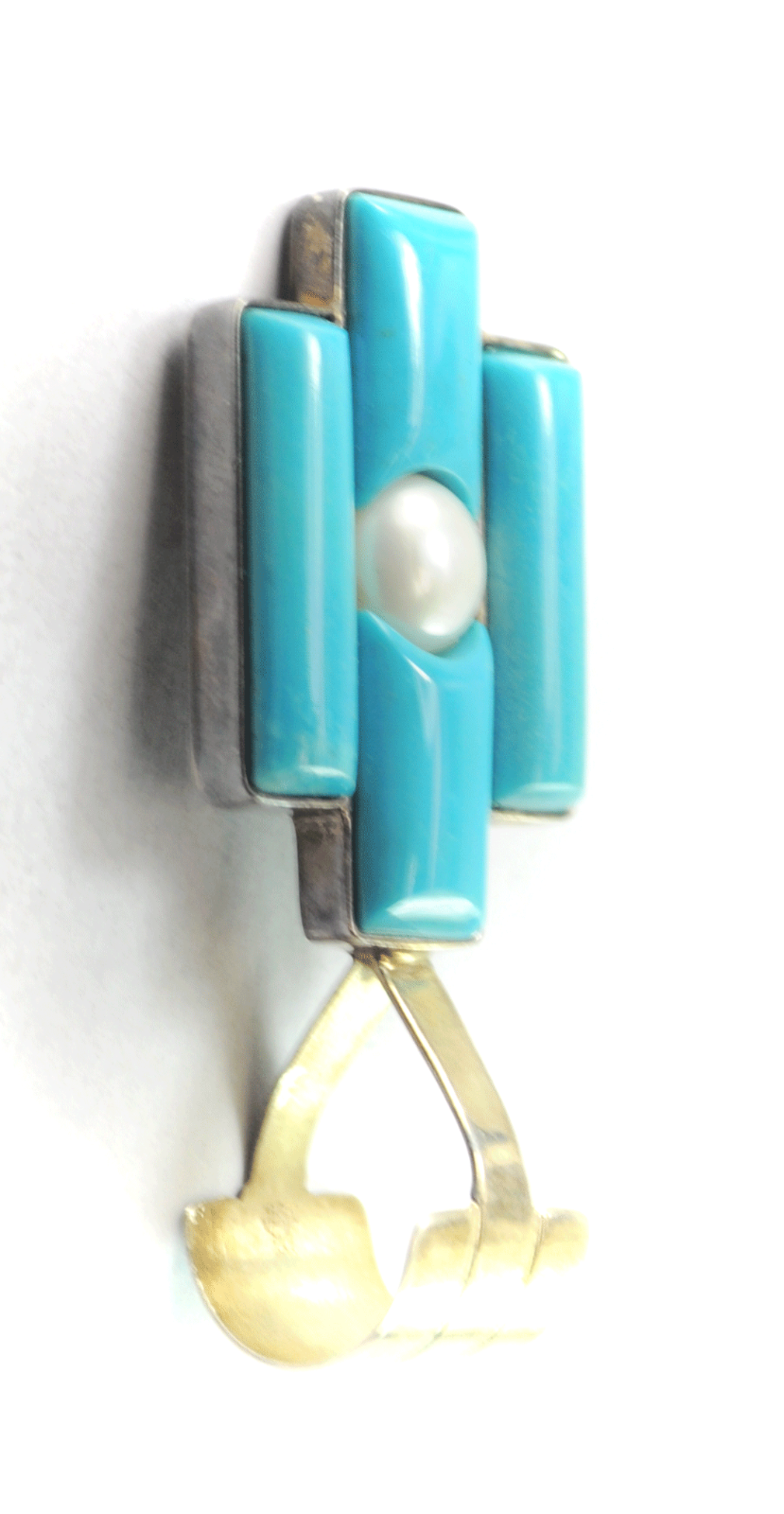 Sterling Silver Desert Rose Turquoise Pearl Large Bale Pendant 27mm x 2.5"