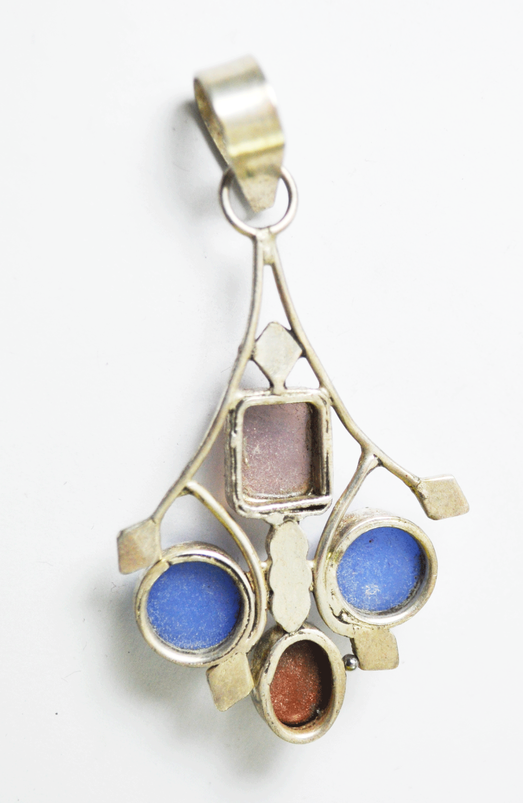 Sterling Silver Elegant Chandelier Blue Red & Purple Drop Pendant 2.3/8"