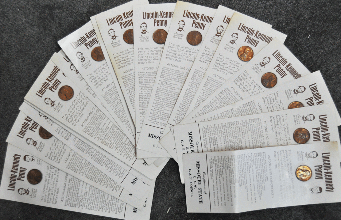 (19) 1973 D & 72D 1c Stamped Lincoln Coincidence Cards Missouri State UAW CAP