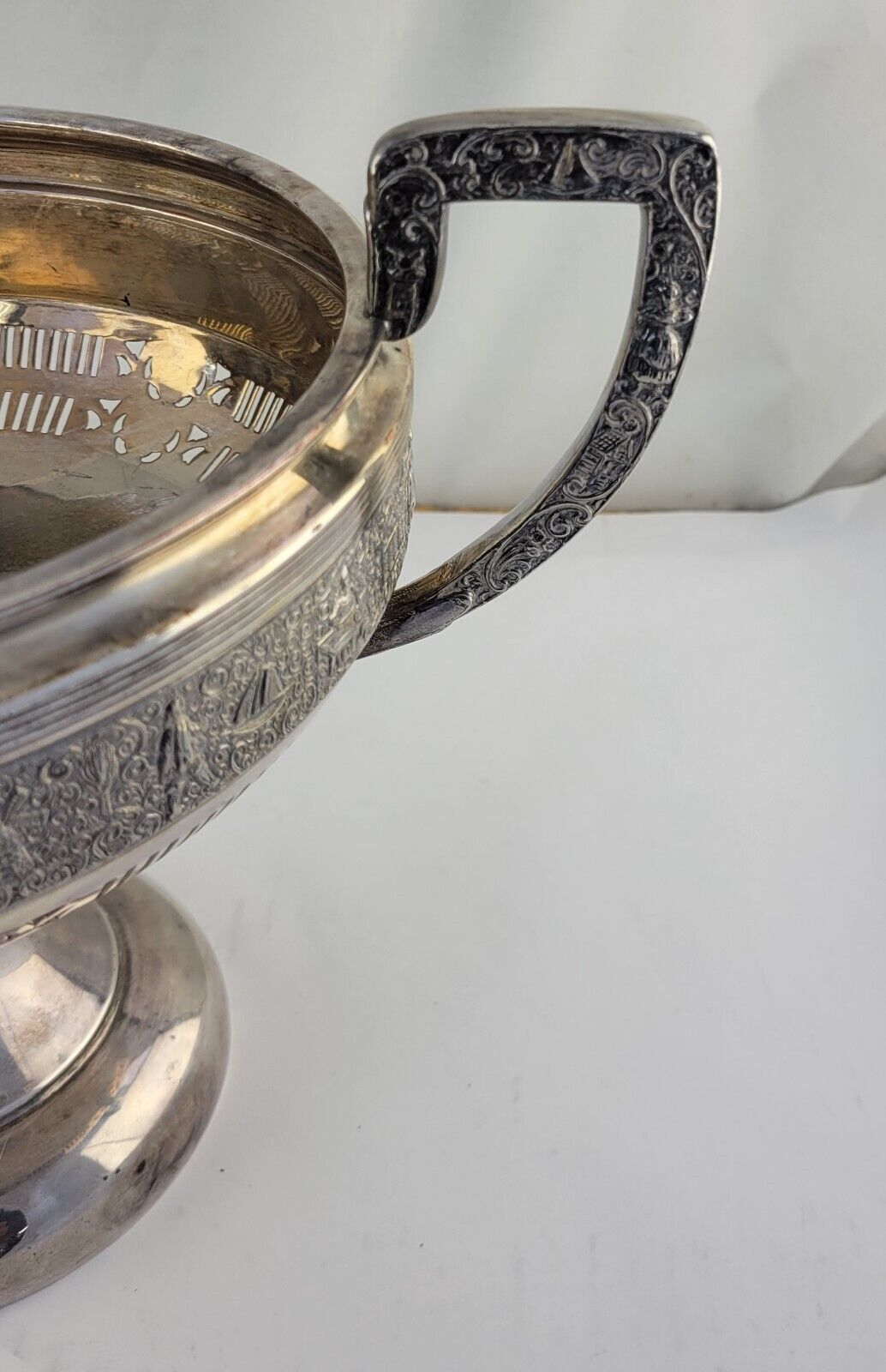 Friedman Silverplate Dutch Scenes Reticulated Repoussé Handled Centerpiece