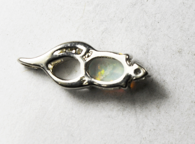 Sterling Silver Fire Opal CZ Small Pendant 21mm x 8mm