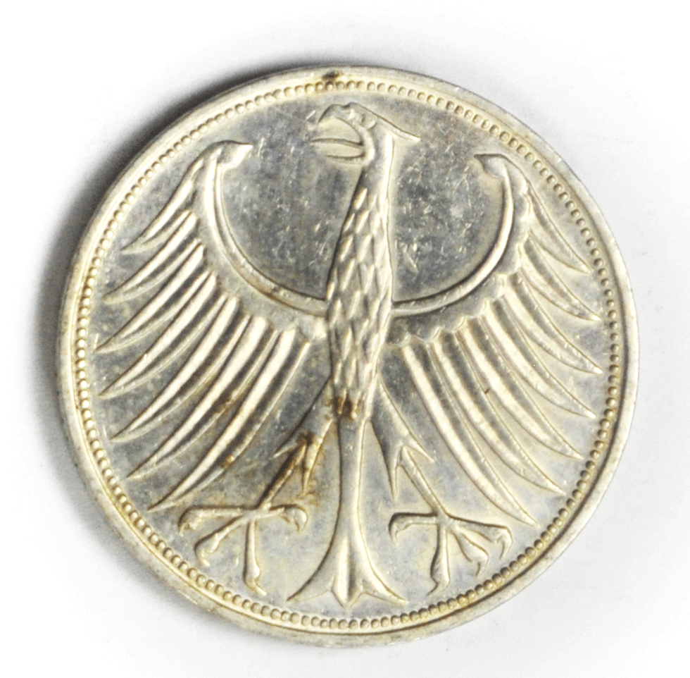 1969 F Germany Federal Republic 5 Five Mark Silver Coin KM# 112.1