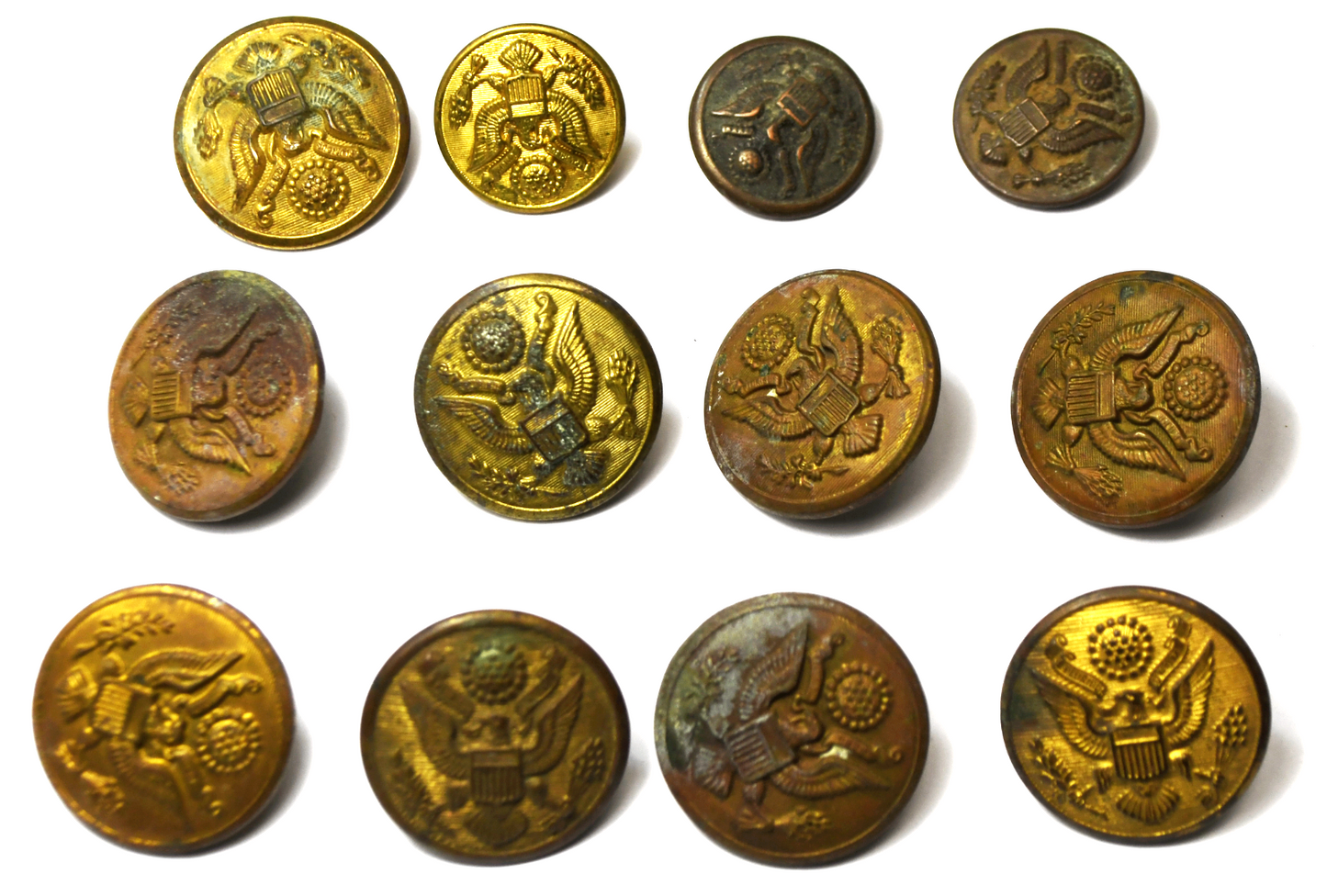 12 Vintage Scovill Waterbury US Great Seal Eagle Uniform Button