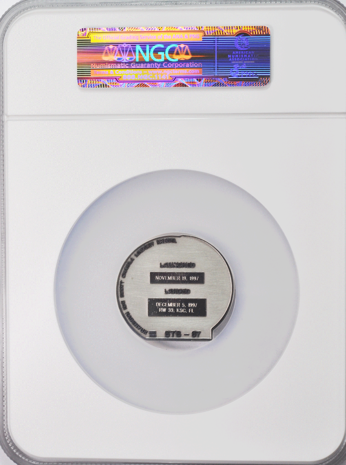 1997 STS-87 Robbins Silver Space Medal Unflown #92 NGC MS65 Columbia