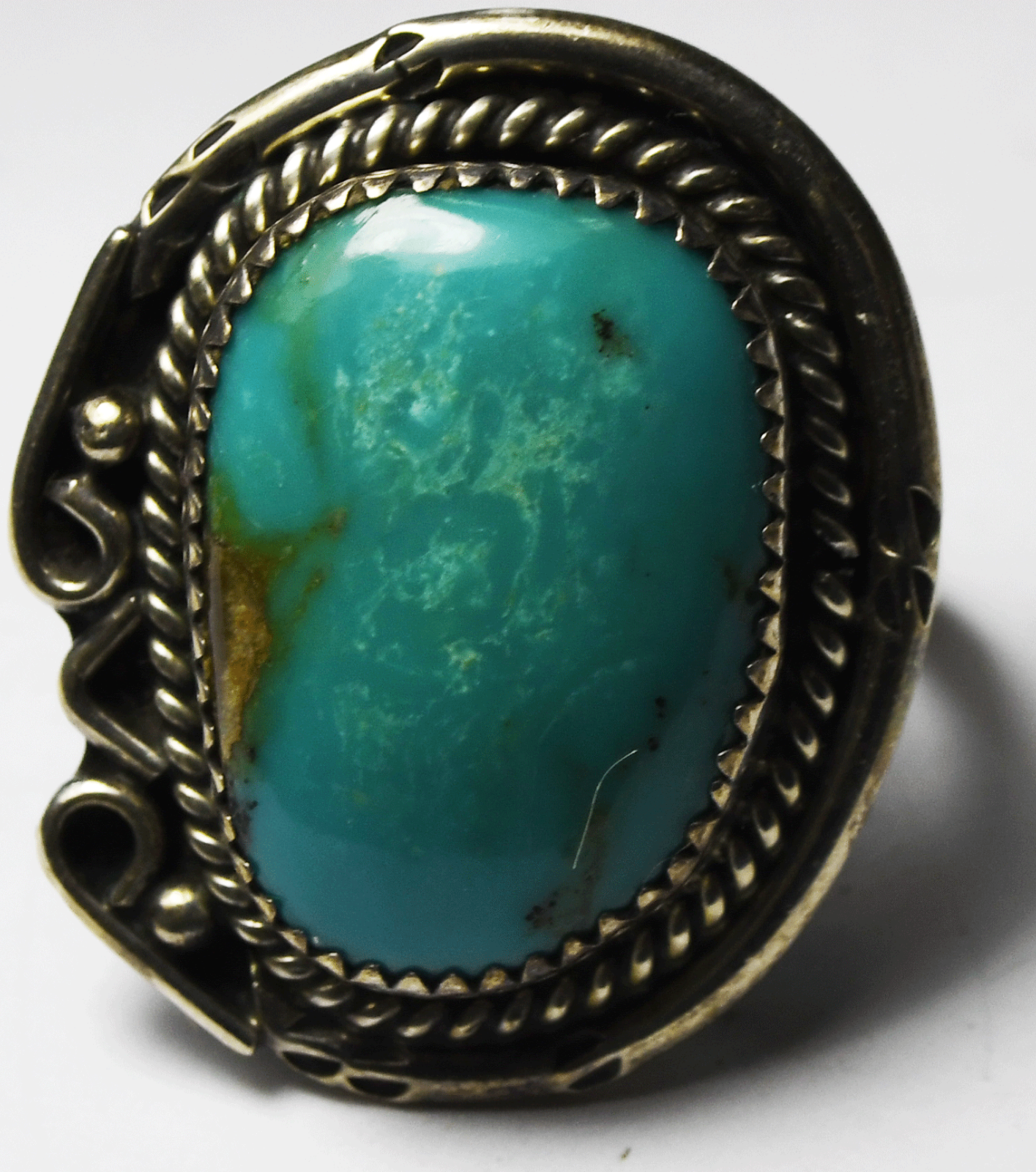 Sterling Silver Signed H Arrow Turquoise Solitaire Ring 31mm Size 7