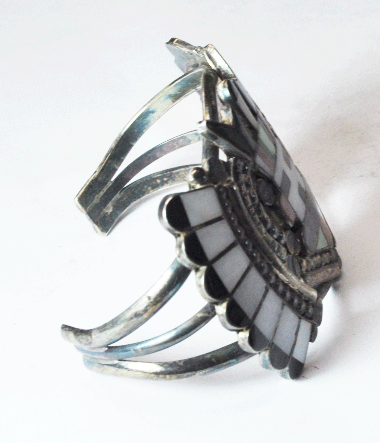 Sterling Silver Rita Edaakie Inlay Clown Antelope Kachina 51mm Cuff 6-1/2" Wrist