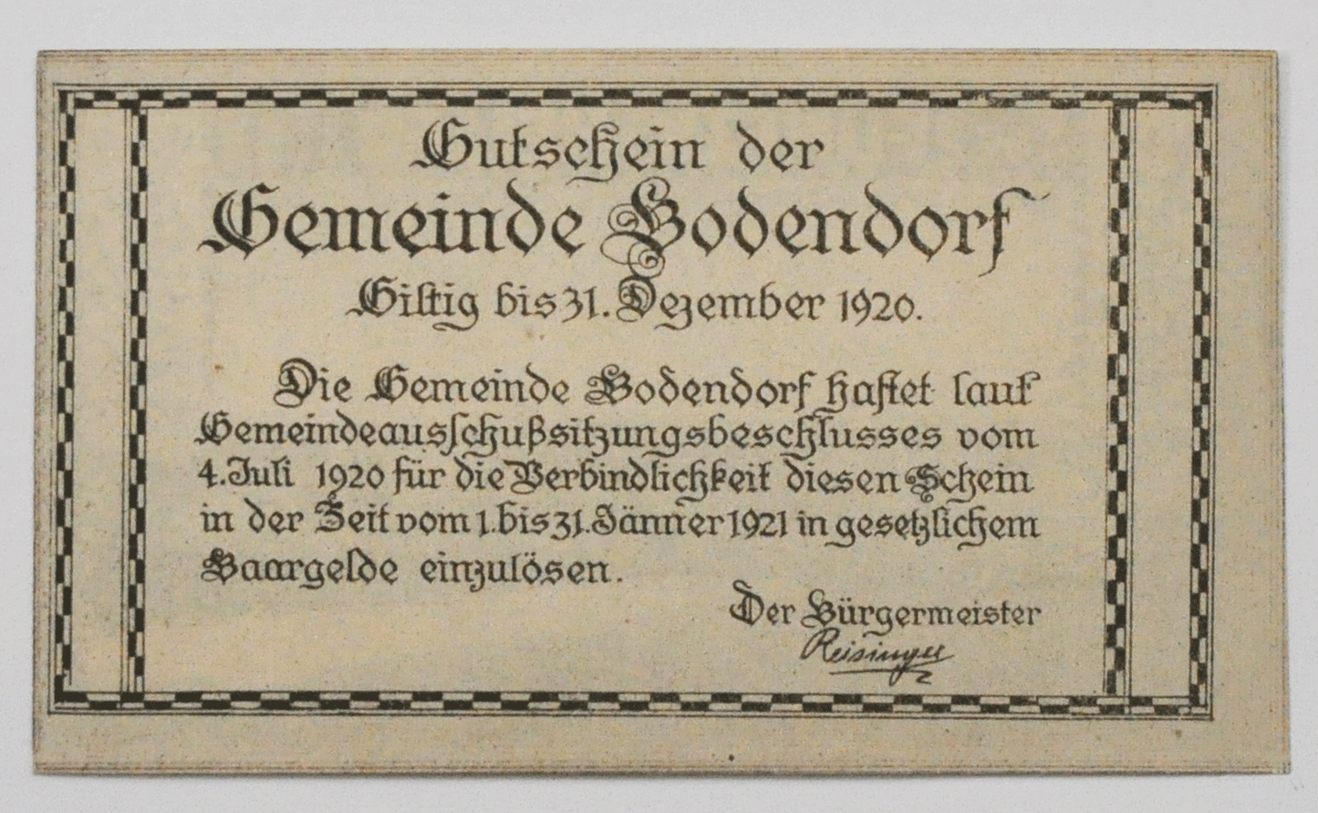 1920 50 Heller Austria Notgeld Banknote Bodendorf Uncirculated