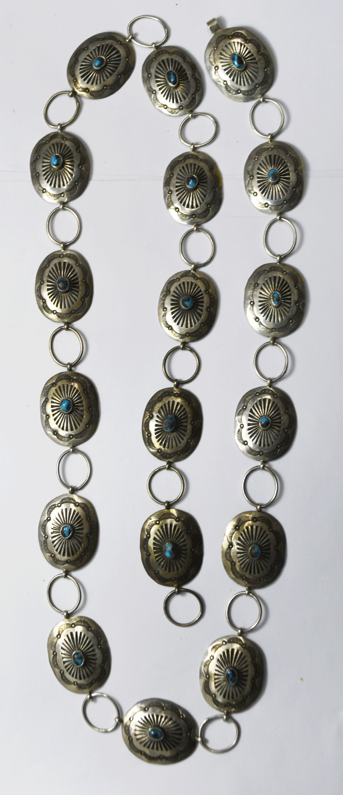 Sterling Silver Turquoise 27x34mm Concho Link Belt 37" 95g