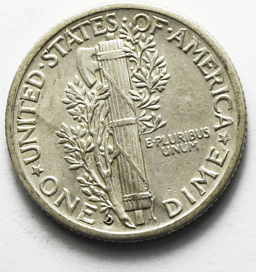 1938 D 10c Mercury Silver Dime Rare Ten Cents Denver AU