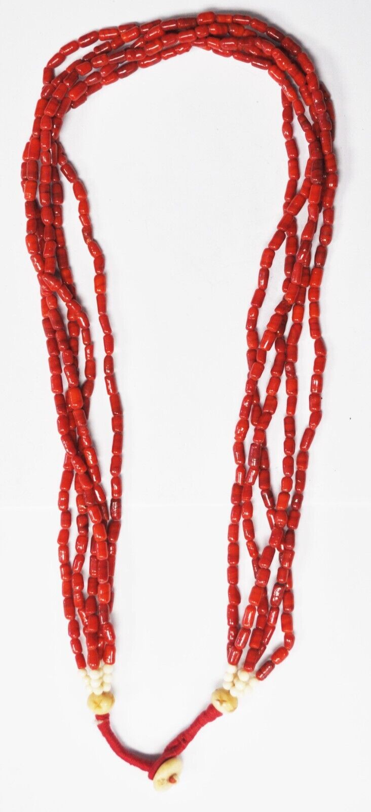 5 Strand Red Coral 5mm Bead Cord Necklace 30"