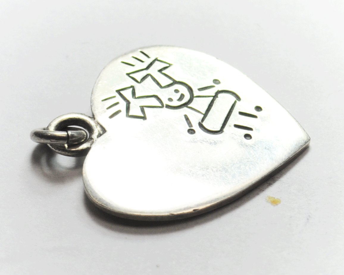 Sterling Silver Etched Chef Hat Pig Tail T Mexico Heart Pendant 35mm x 31mm