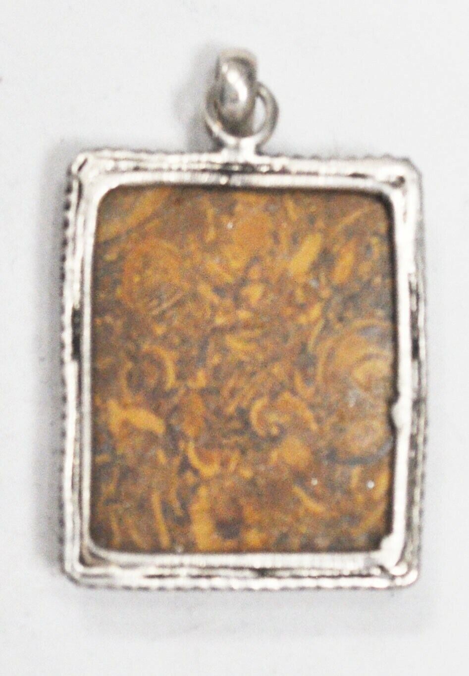 Sterling Silver Rectangle Orange Sanskrit Jasper Pendant 47mm x 28mm