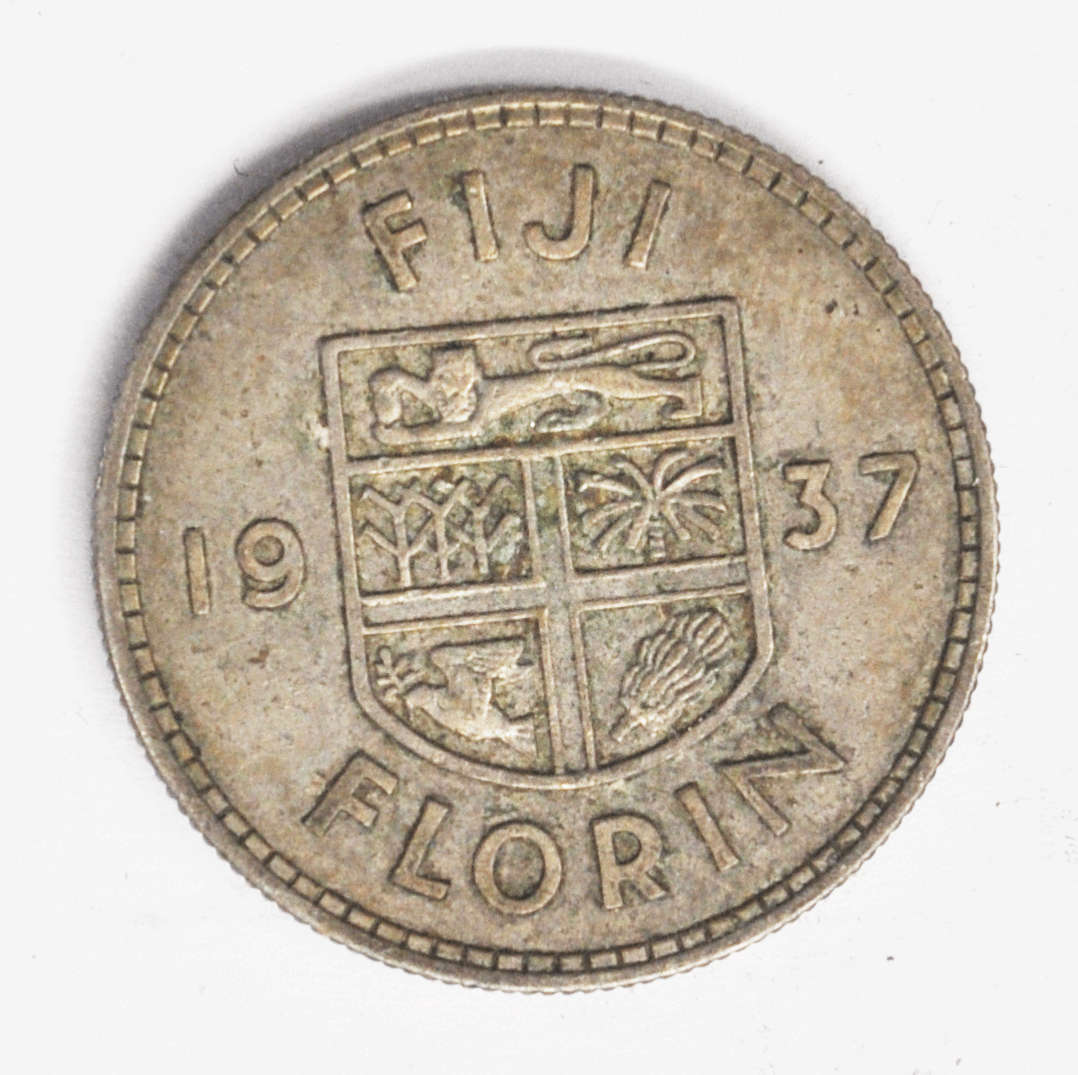 1937 Fiji Silver Florin KM# 10 Only 30,000 Minted