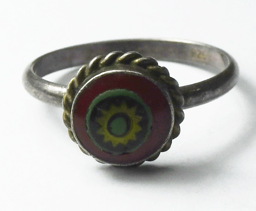 Sterling Silver Round Solitaire Enamel Sun Ring 10mm Band Size 6