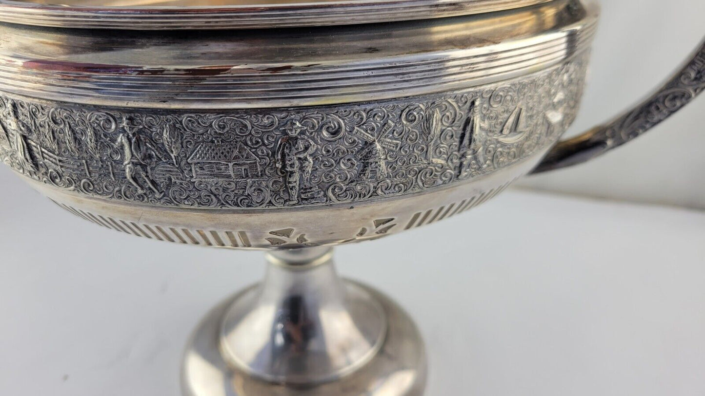 Friedman Silverplate Dutch Scenes Reticulated Repoussé Handled Centerpiece