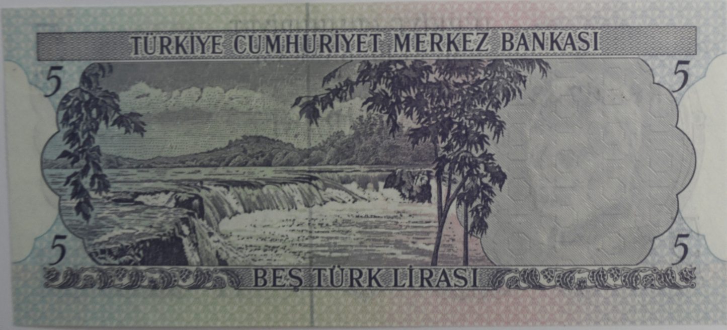 1976 Turkey 5 Five Lira Uncirculated Banknote K68072314
