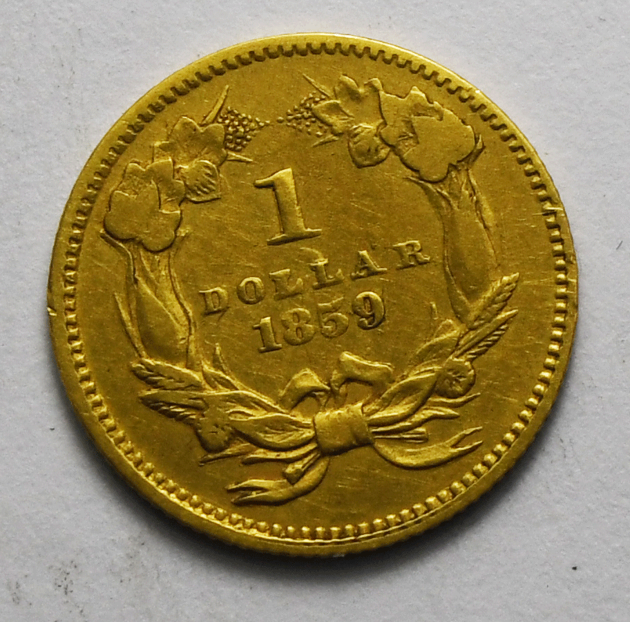 1859 $1 Indian Princess Gold One Dollar Type 3 Philadelphia