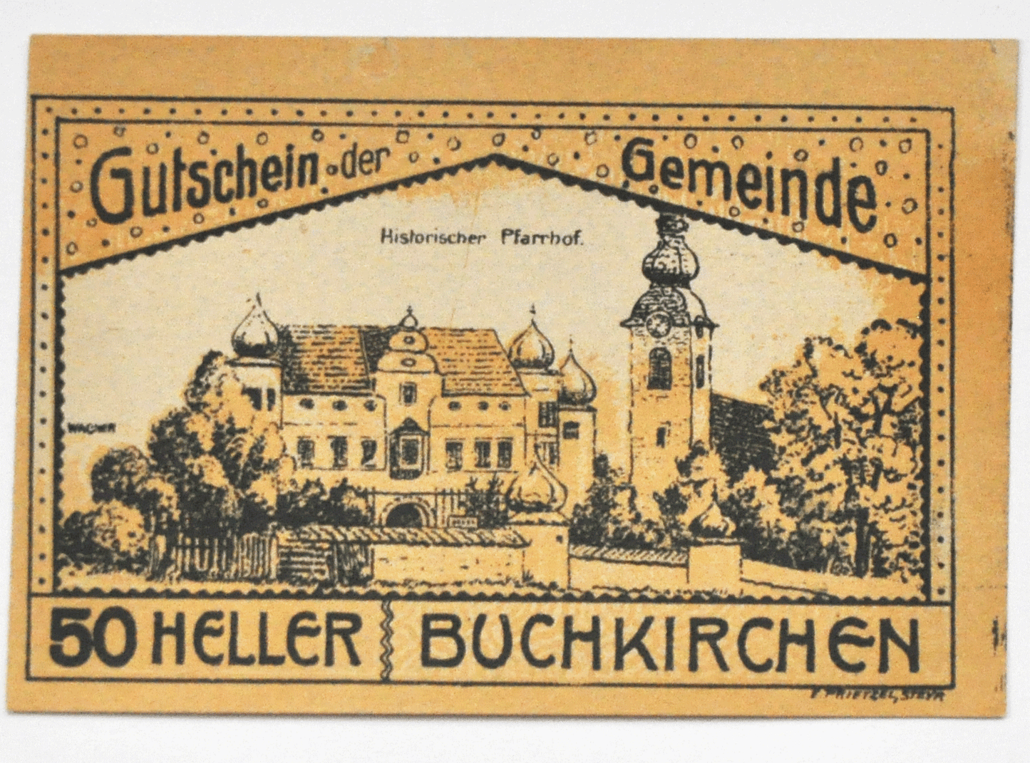 1920 50 Fifty Heller Austria Notgeld Buchkirchen Uncirculated