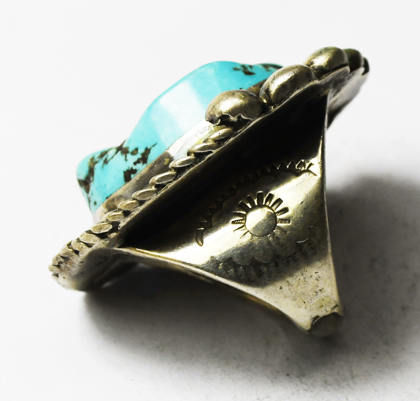 Sterling Silver Large Turquoise Striped Dot Ring 44mm Size 8-1/2 32g