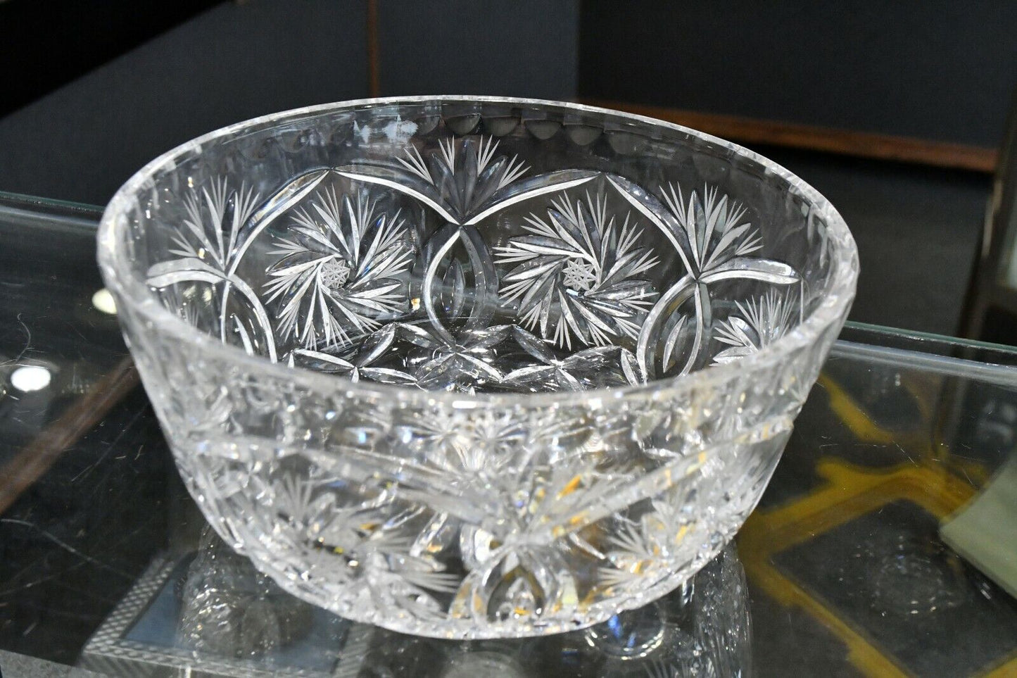 Hand Cut Crystal Ice Bowl 7" x 3" Czech Bohemian Flower Star Styling Heavy