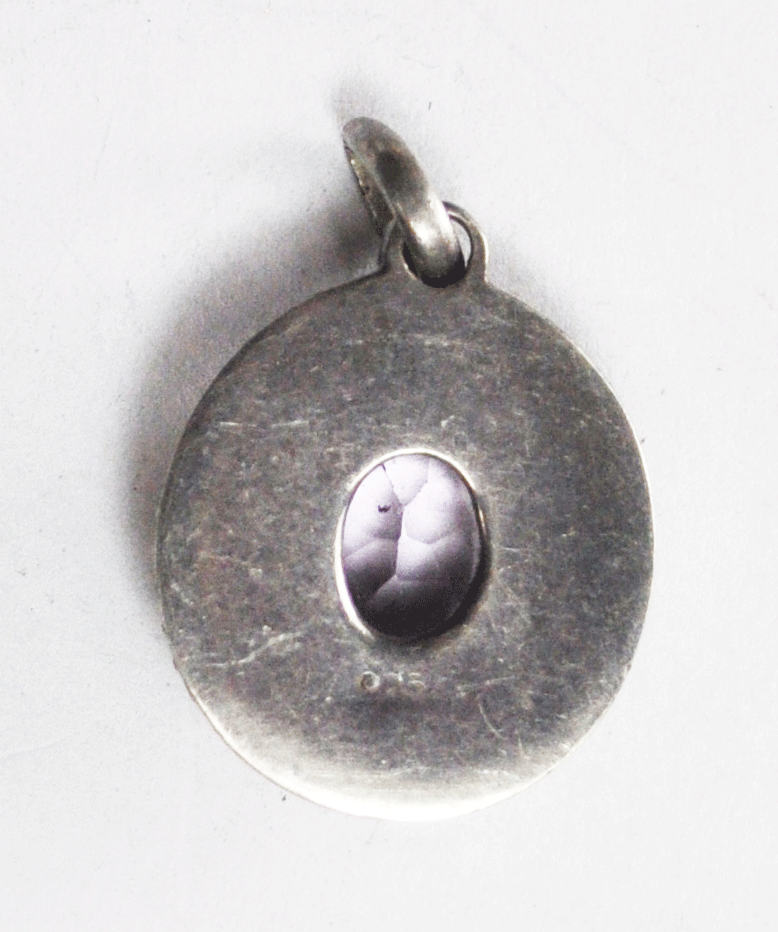 Sterling Silver Oval Purple CZ 33mm x 22mm Two Tone Pendant 5mm Bale Dot Halo