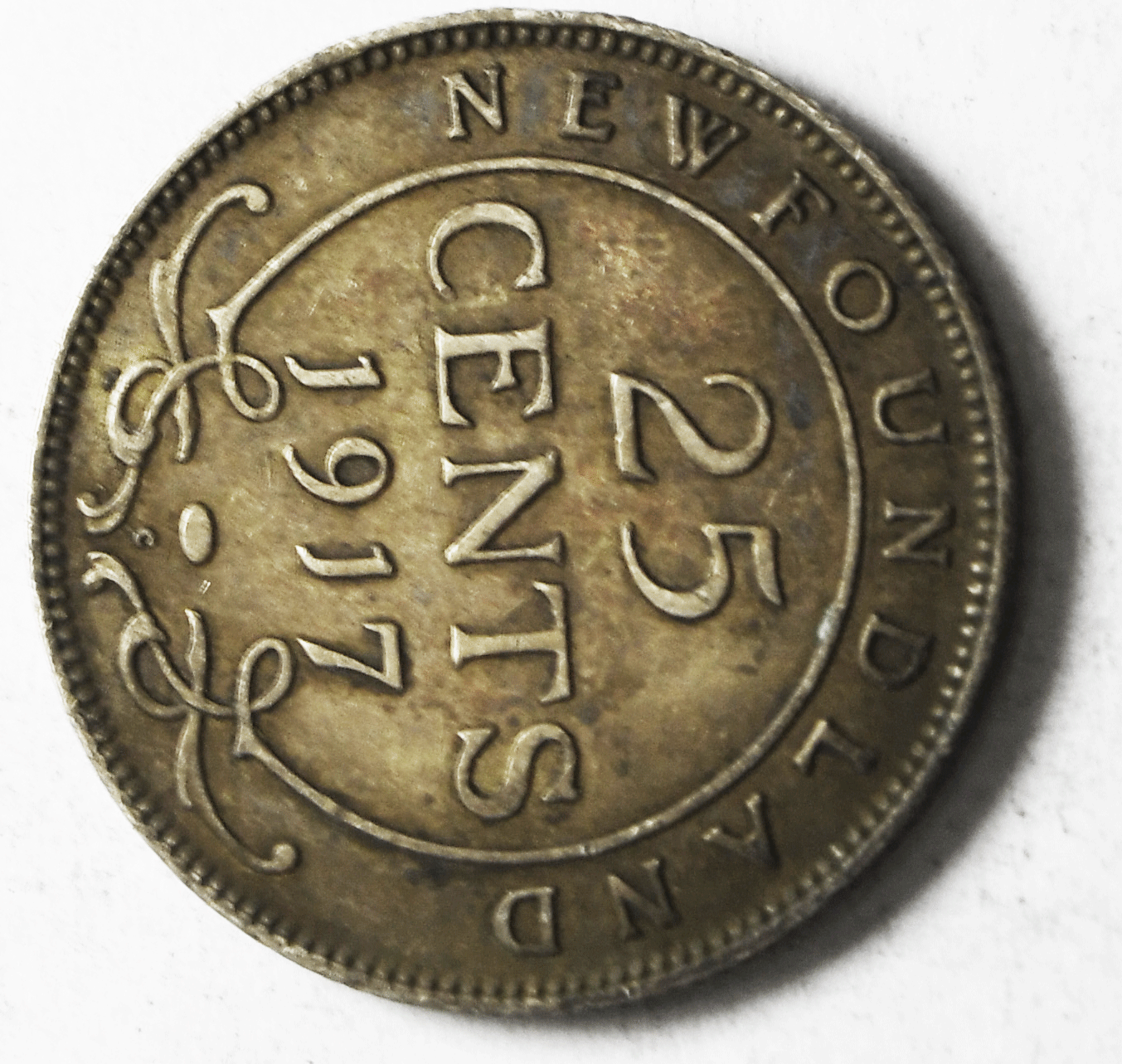 1917 25c Canada Newfoundland Silver Quarter Dollar KM#17 Low Mintage