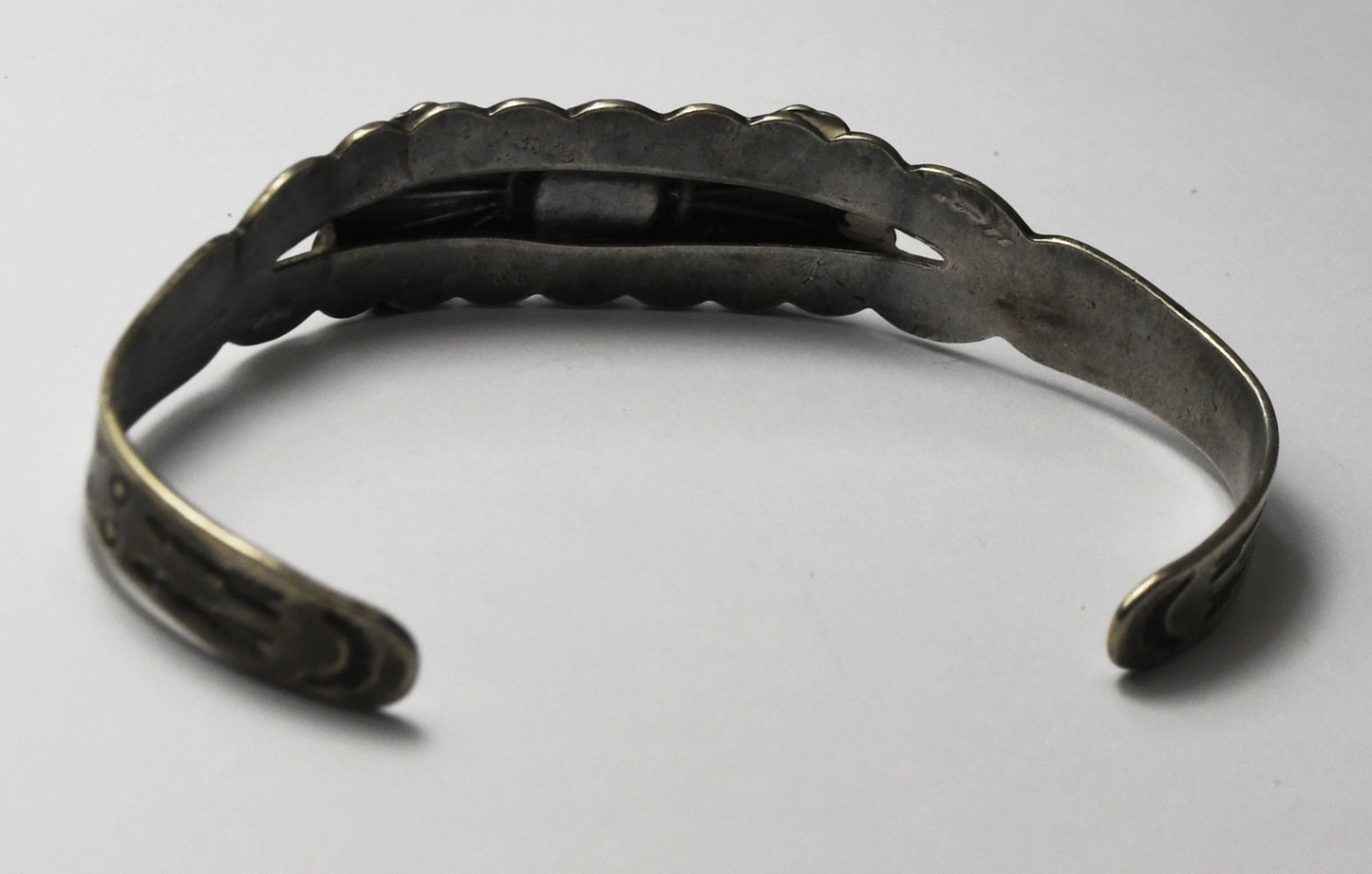 Antique Silver Arrow Sterling Green Turquoise Cuff Bracelet 15mm 7" Wrist