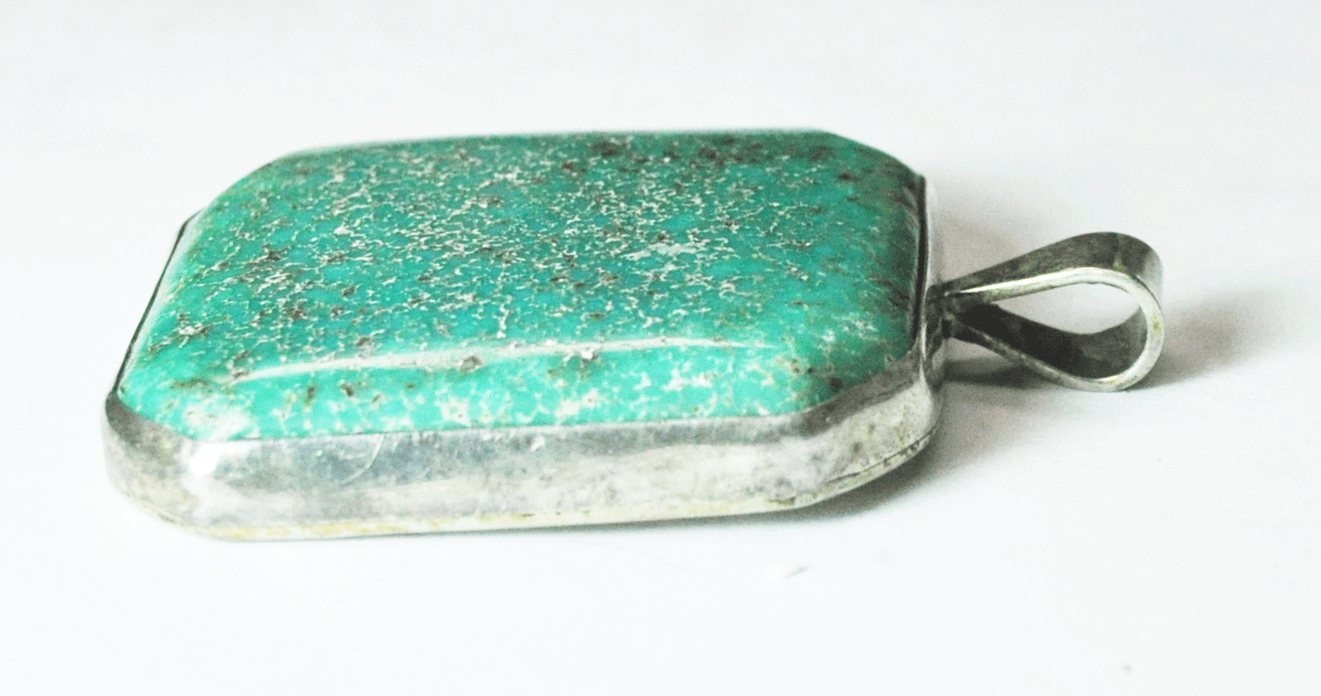 Sterling Silver Large Octagon Turquoise Pendant 2-3/8" x 1-5/8"  50.9g